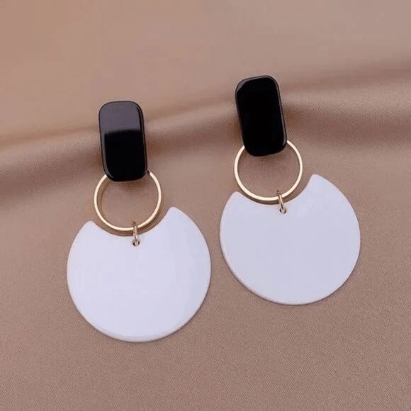 2/$21 Ladies Black White Round Earrings - Picture 2 of 5